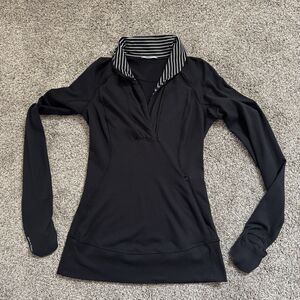 Lululemon Ready or Snot 1/4 Zip Striped Collar Black Pullover Jacket Size 4
